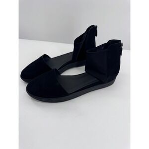 Eileen Fisher Ankle Wrap Flat Sandals Black Mesh Back Zip Shoes Sz 9.5